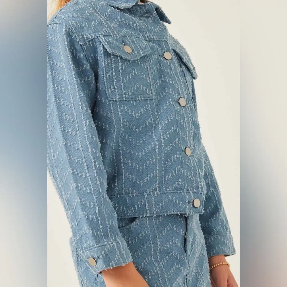 HAYDEN Girls Herringbone Blue Jean Jacket Size Small $65
